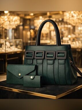 ✨ Elevated Elegance 3-Piece Handbag Set – Hunter Green ✨